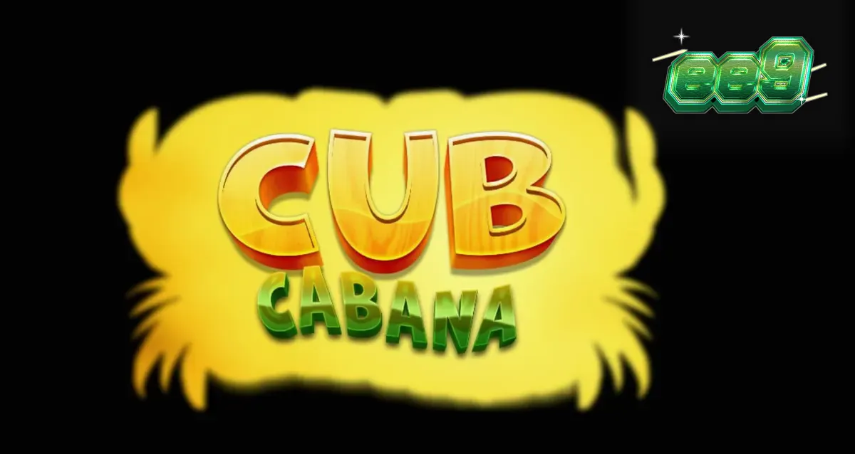 Cenário tropical e vibrante do jogo Cub Cabana com elementos de festa na praia